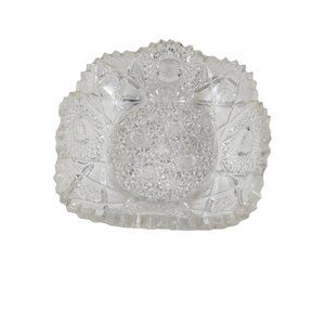 Dish Deep Cut Glass Square Crystal Candy Starburst Decorative Ornate Thick Bowl
